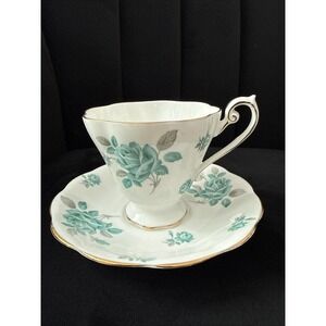 ROYAL STANDARD CUP & SAUCER  "MARGARET ROSE" PATTERN  BLUE/AQUA ROSES #1094B